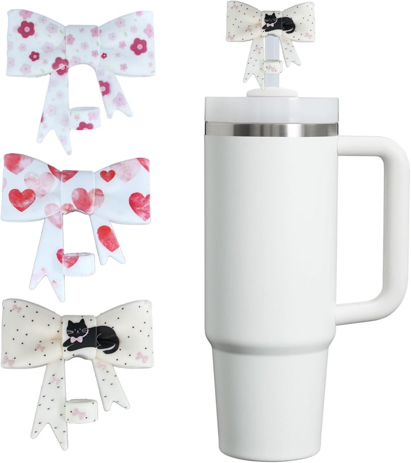 HIUSITY UV Print Bow Straw Cover Topper for Stanley Cup,Silicone Straw Toppers for Tumbler with Handle 40oz,Cute 10mm/0.4in Straw Covers Cap,Reusable Straws Lid for Stanley Cups Accessories - Image 1